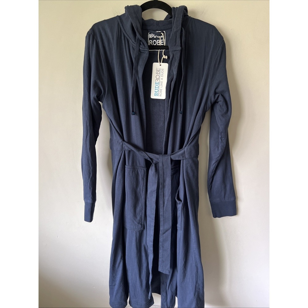 DudeRobe Mens XS Navy Blue Cotton Terry Cloth Hooded Belted Robe ROBE1 NWT